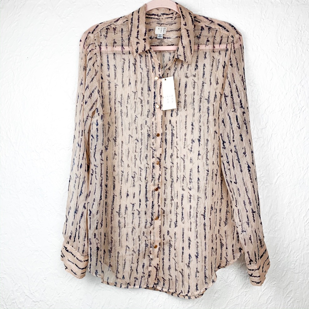 ✨ NWT A New Day Sheer Button Blouse Script Blush